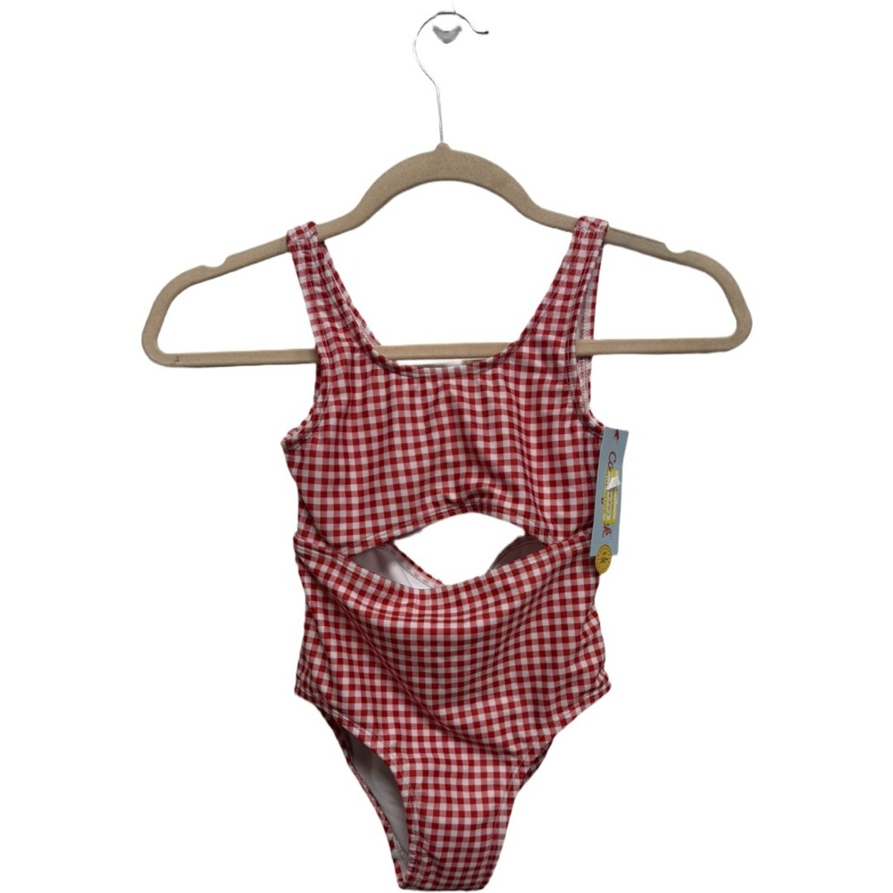 Cat & Jack Girls Red Gingham Cutout One Piece Swimsuit Size 6/7 NWT